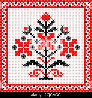 Vector national white and red belarus floral ornament. Slavic ethnic pattern. Embroidery, Cross-stitch Stock Vector
