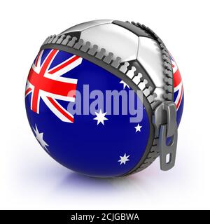 australia football nation - football in the unzipped bag with australian flag print Stock Photo