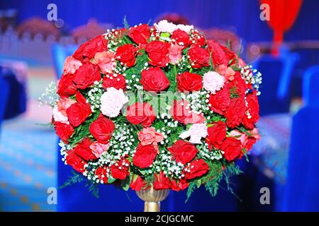 Rose Bouquet with vase on table | closeup in a event. Stock Photo