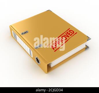 yellow ring binder with approved stamp isolated on the white background Stock Photo