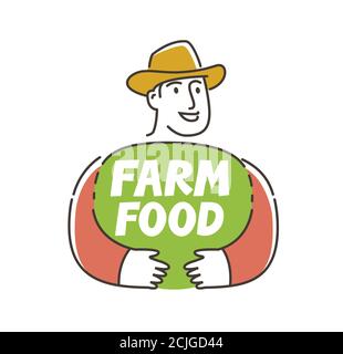 Happy farmer logo. Farm food symbol Stock Vector