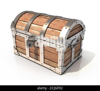 Open wooden chest box isolated on white background. 3d