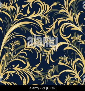 Seamless floral pattern. Vector. Twisting branches of plants. Medieval old traditional palace style. Stock Vector