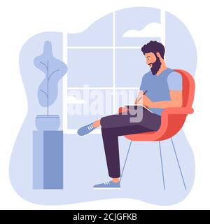 Young man is working outsourced. Stock Vector