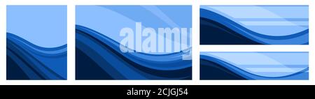 A set of abstract backgrounds in different proportions. Vector. For banners, packaging and product labels. Blue waves. Flat style. Stock Vector