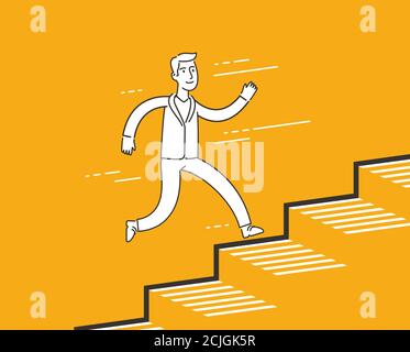 Businessman running up career ladder. Finance, business metaphor Stock Vector