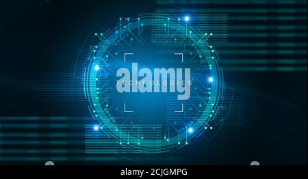 Technology Background With Abstract Hud Circle And Technologies Lettering, Creative Illustration, Panorama Stock Photo