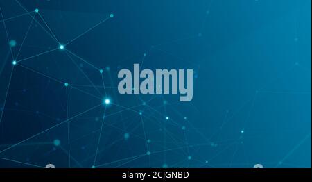 Abstract technology background with polygonal connection lines and dots over blue background, creative illustration, futuristic design, panorama Stock Photo