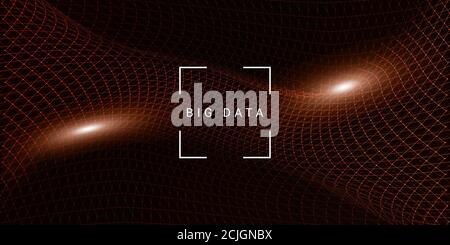 Big Data Abstract Background With Futuristic Technological Mesh Over Dark Background, Creative Illustration, Panorama Stock Photo