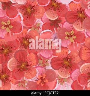 Sakura Pink Seamless Pattern. Red Pink White Sakura Japanese Cherry 