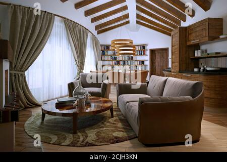 Living room modern style, 3d image Stock Photo