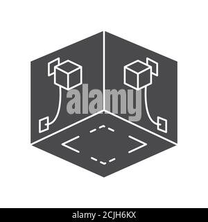 Virtual reality play area black glyph icon. Cyberspace, simulation, interactive. Pictogram for web page, mobile app. UI UX GUI design element. Stock Vector