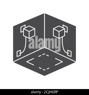 Virtual reality play area black glyph icon. Cyberspace, simulation, interactive. Pictogram for web page, mobile app. UI UX GUI design element. Stock Vector
