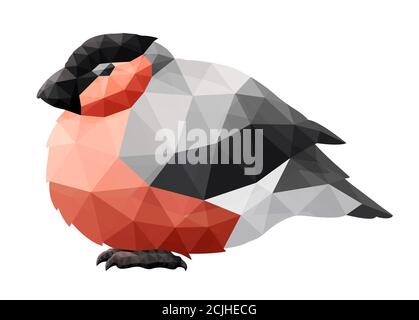 Beautiful low poly illustration with bullfinch on white background Stock Vector