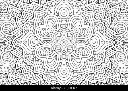 Beautiful rectangle coloring book page with abstract monochrome pattern ...