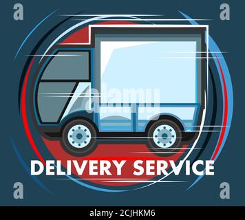Express delivery service in the city. Vector illustration. Small truck for transporting goods. Logo. Symbol. Stock Vector