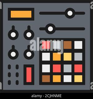 Music console, audio mixer flat color line icon. Stock Vector