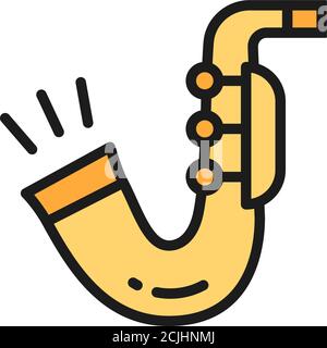 Vector saxophone, trumpet flat color line icon. Stock Vector