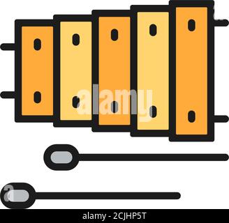 Vector accordion, bayan flat color line icon. Stock Vector