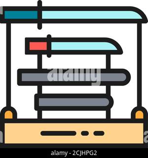 Swords rack, samurai swords, katana flat color line icon. Stock Vector