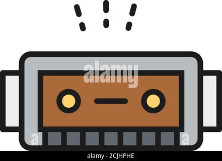 Harmonica, music instrument flat color line icon. Stock Vector