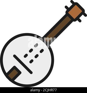 Vector banjo, guitar flat color line icon. Stock Vector