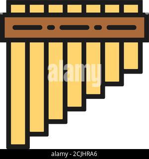 Pan Pipes, bamboo peruvian flute flat color line icon. Stock Vector