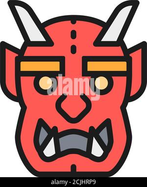 Japanese devil mask flat color line icon. Stock Vector