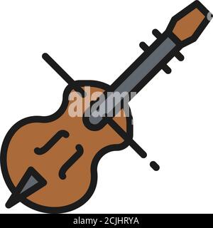 Violin, violoncello, cello, string musical instrument flat color line icon. Stock Vector