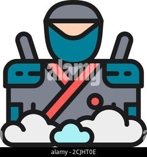 Samurai with two swords, japanese warrior, spy flat color line icon. Stock Vector