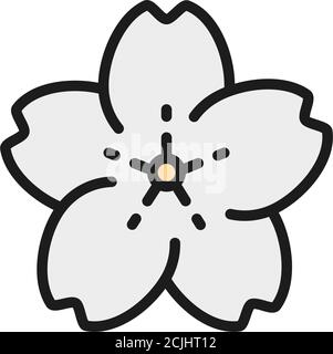 Vector sakura flower flat color line icon. Stock Vector