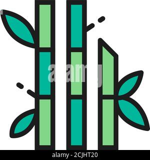 Bamboo with leaves flat color line icon. Stock Vector