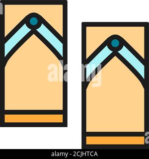 Japanese wooden slippers, traditional geta footwear flat color line icon. Stock Vector