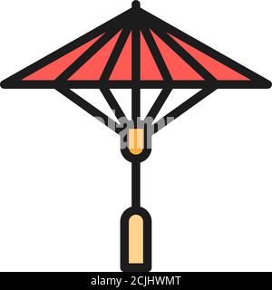 Japanese sun umbrella flat color line icon. Stock Vector