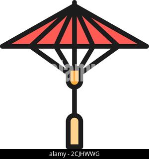 Japanese sun umbrella flat color line icon. Stock Vector