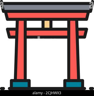 Japanese Torii gate flat color line icon. Stock Vector