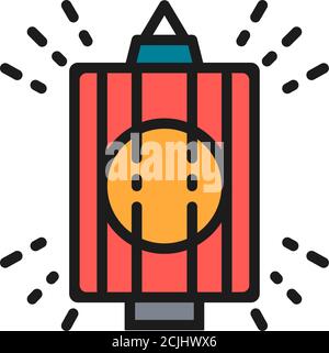 Japanese lantern, traditional lamp flat color line icon. Stock Vector