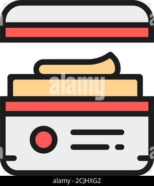 Round jar with lid for cosmetics, body cream, scrub flat color line icon. Stock Vector