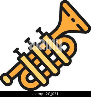 Trombone, trumpet, tuba flat color line icon. Stock Vector