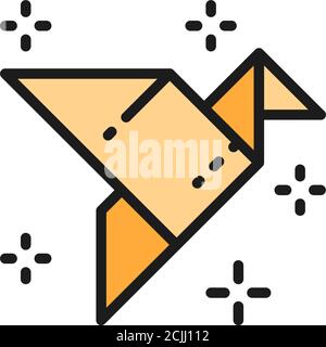 Origami bird, paper application, crane flat color line icon. Stock Vector