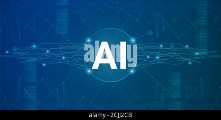 Futuristic Background With AI Lettering And Polygonal Connections, Creative Design, Panorama Stock Photo