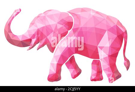Beautiful low poly illustration with pink elephant on white background Stock Vector