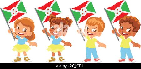 Burundi flag in hand. Children holding flag. National flag of Burundi vector Stock Vector