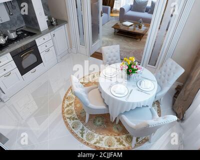 kitchen and dining room in the neoclassical style, 3d images Stock Photo