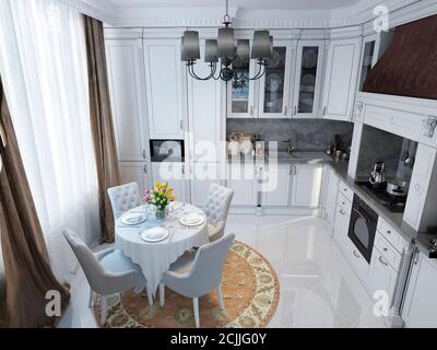 Kitchen in neoclassical style. 3d images Stock Photo