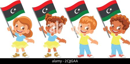 libya flag in hand. Children holding flag. National flag of libya vector Stock Vector