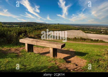 A bench with a view on Beacon Hill, Wendover, UK Stock Photo