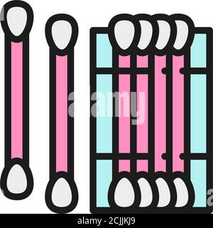 Cotton buds for ears, swabs flat color line icon. Stock Vector