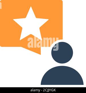 Human with star in speech bubble colored icon. Customer review, feedback, add to favorites symbol Stock Vector
