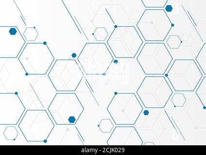Abstract blue geometric hexagons molecular structures on white background. Social network connection technology concept. Vector illustration Stock Vector